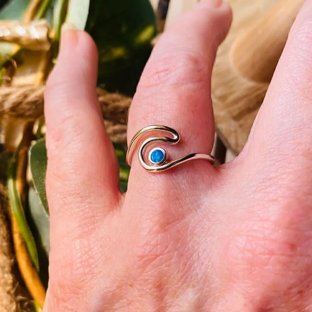 Sterling Silver Lab Opal Wave Ring - Picture 4 of 4